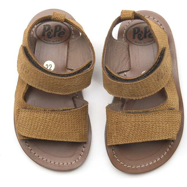 Double Velcro Strap Leather Sandals, Brown - Sandals - 3