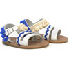 Buckled Pom-Pom Leather Sandals, White & Blue - Sandals - 1 - thumbnail