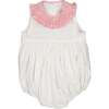 Peony Contrast Collar Smocked Bubble, White & Pink - Onesies - 1 - thumbnail