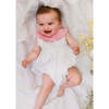 Peony Contrast Collar Smocked Bubble, White & Pink - Onesies - 2