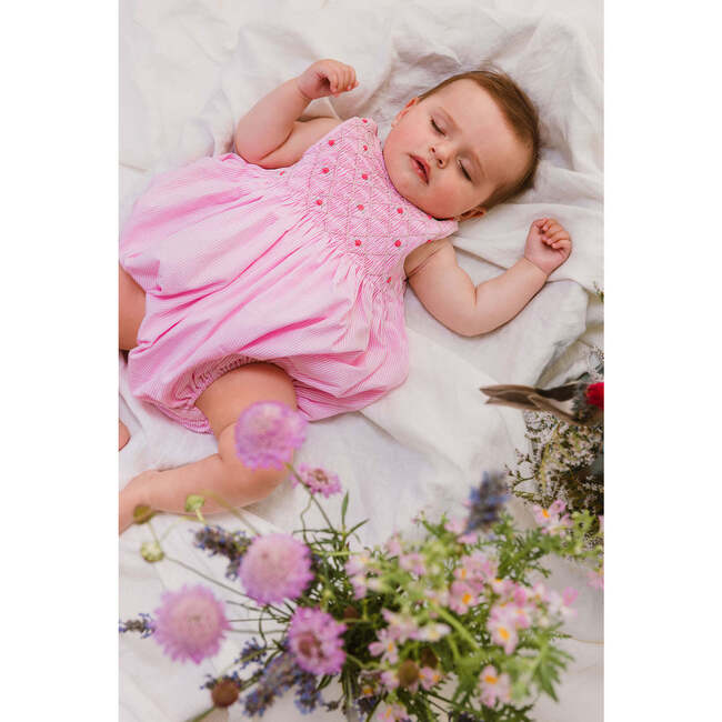 Rose Sleeveless Smocked Bubble, Pink - Onesies - 4
