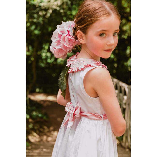 Peony Smocked Dress & Pink Collar, White - Dresses - 3