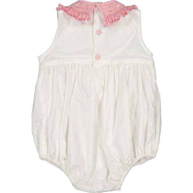 Peony Contrast Collar Smocked Bubble, White & Pink - Onesies - 5