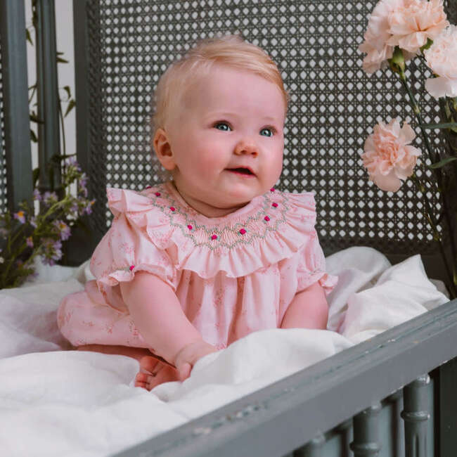 Jasmine Floral Short Puff Sleeve Bubble, Pink - Onesies - 2