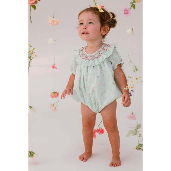 Jasmine Floral Short Puff Sleeve Bubble, Mint - Onesies - 2