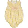 Iris Floral Frilled Sleeveless Smocked Yoke Bubble, Yellow - Onesies - 1 - thumbnail