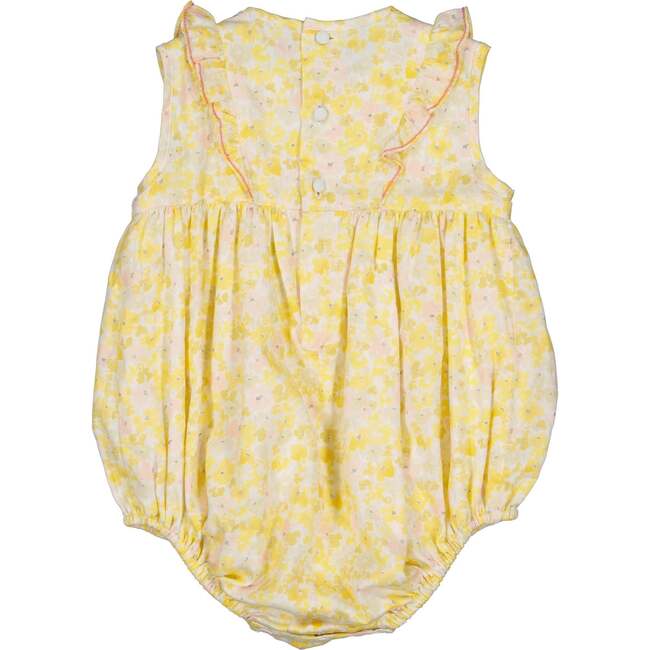 Iris Floral Frilled Sleeveless Smocked Yoke Bubble, Yellow - Onesies - 5