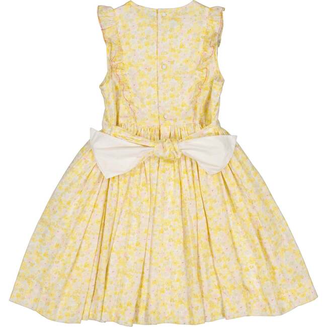 Iris Floral Frilled Sleeveless Smocked Yoke Dress, Yellow - Dresses - 5