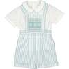 George Stripe Dungaree & Shirt, Green - Rompers - 1 - thumbnail