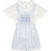 George Stripe Dungaree & Shirt, Blue - Rompers - 1 - thumbnail