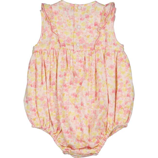 Iris Floral Frilled Sleeveless Smocked Yoke Bubble, Pink - Onesies - 5