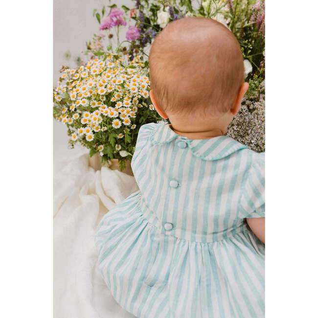 Georgette Stripe Smocked Waist Bubble, Green - Onesies - 4