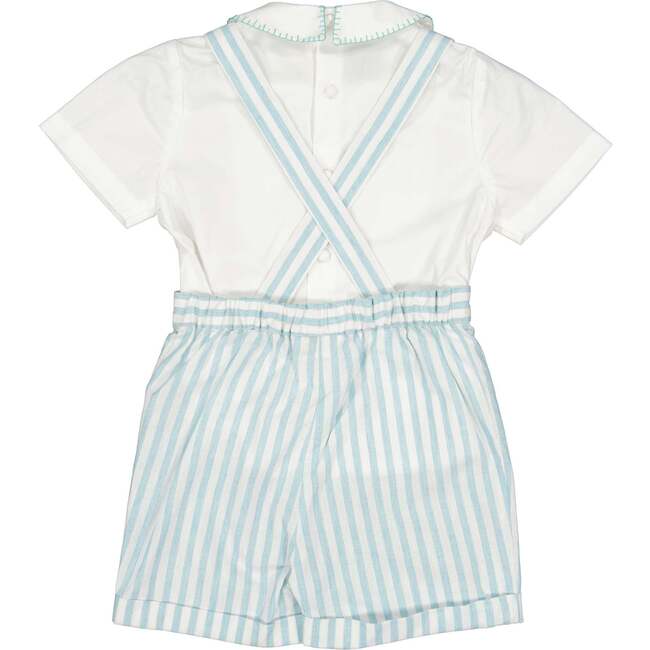 George Stripe Dungaree & Shirt, Green - Rompers - 4