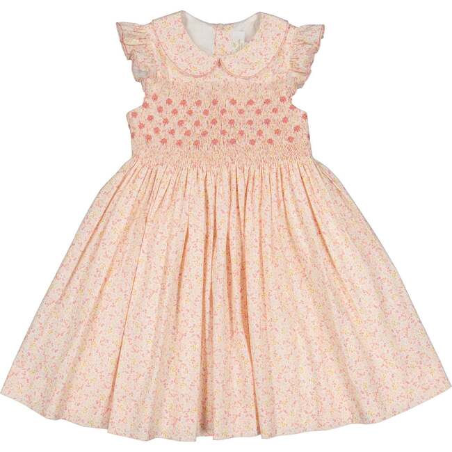 Cosmos Floral Frilled Cap Sleeve Smocked Dress, Pink