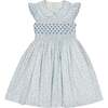 Cosmos Floral Frilled Cap Sleeve Smocked Dress, Blue - Dresses - 1 - thumbnail