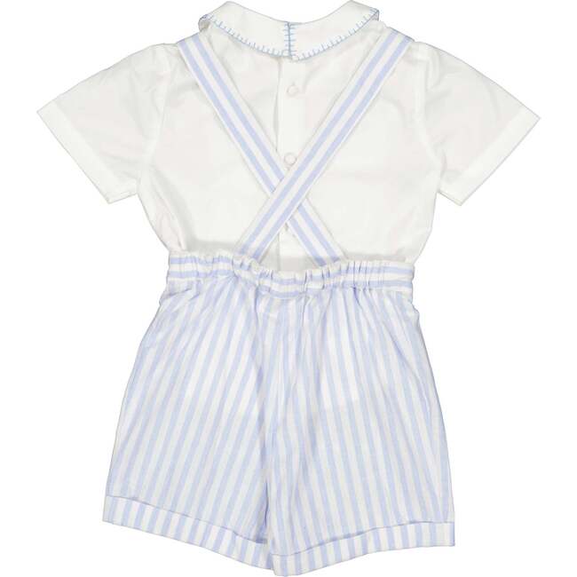 George Stripe Dungaree & Shirt, Blue - Rompers - 6