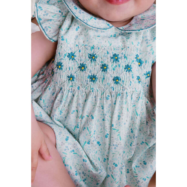 Cosmos Floral Frilled Cap Sleeve Smocked Bubble, Blue - Onesies - 3