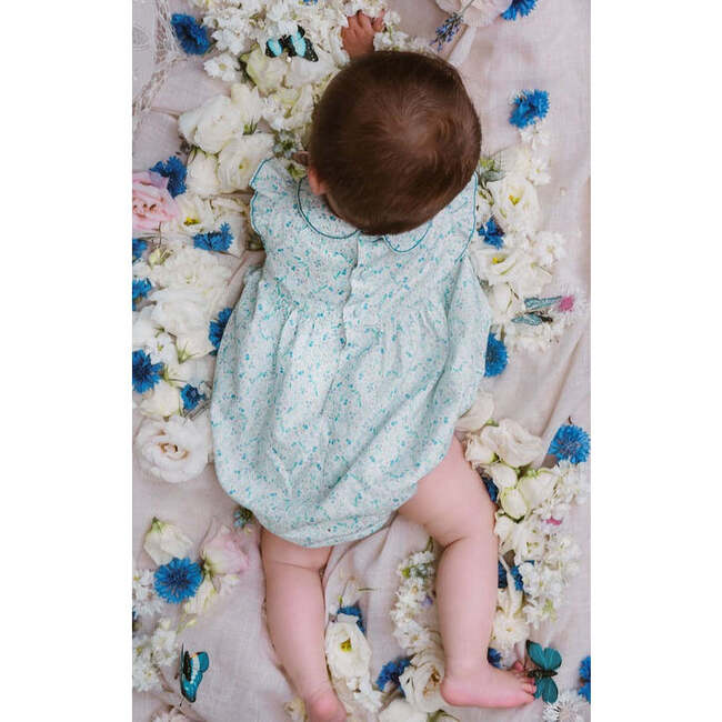 Cosmos Floral Frilled Cap Sleeve Smocked Bubble, Blue - Onesies - 4