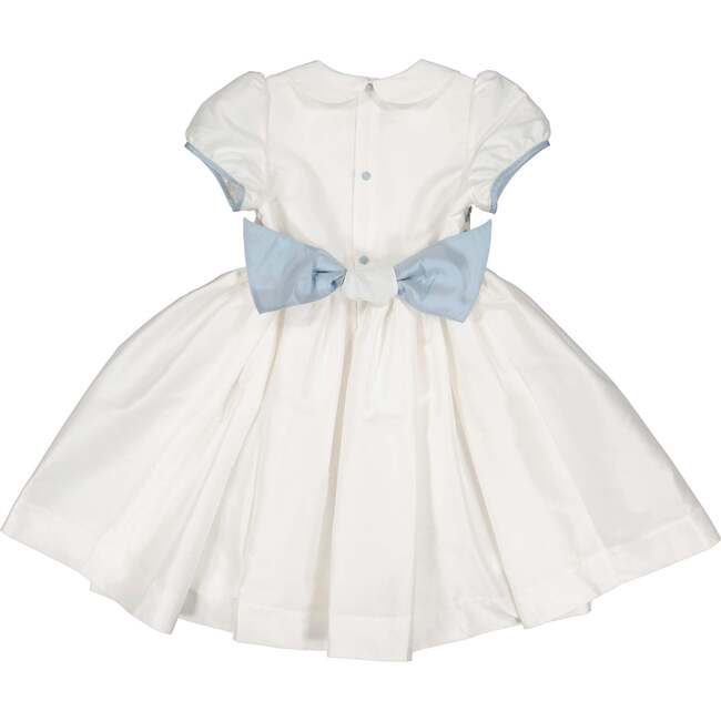 Bagatelle Silk Handmade Smocked Dress, White/Blue - Dresses - 5