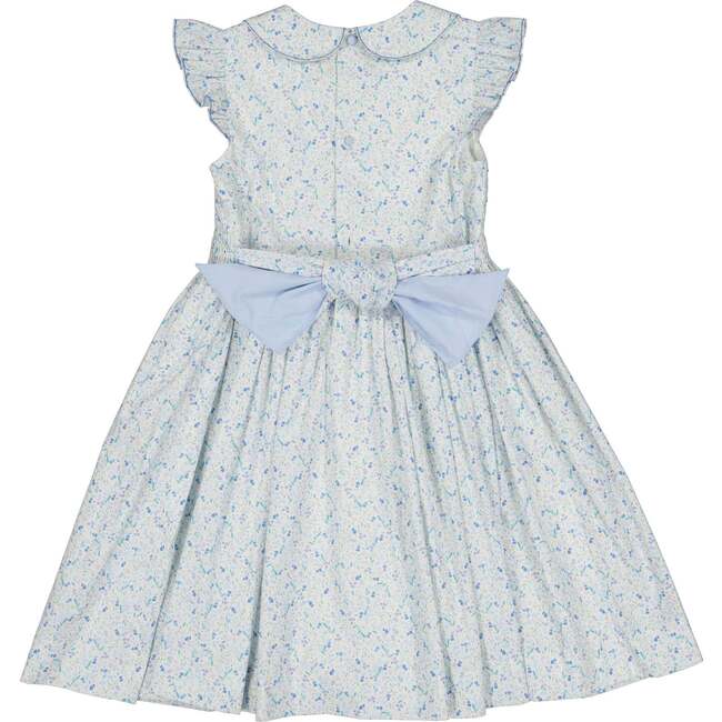 Cosmos Floral Frilled Cap Sleeve Smocked Dress, Blue - Dresses - 5