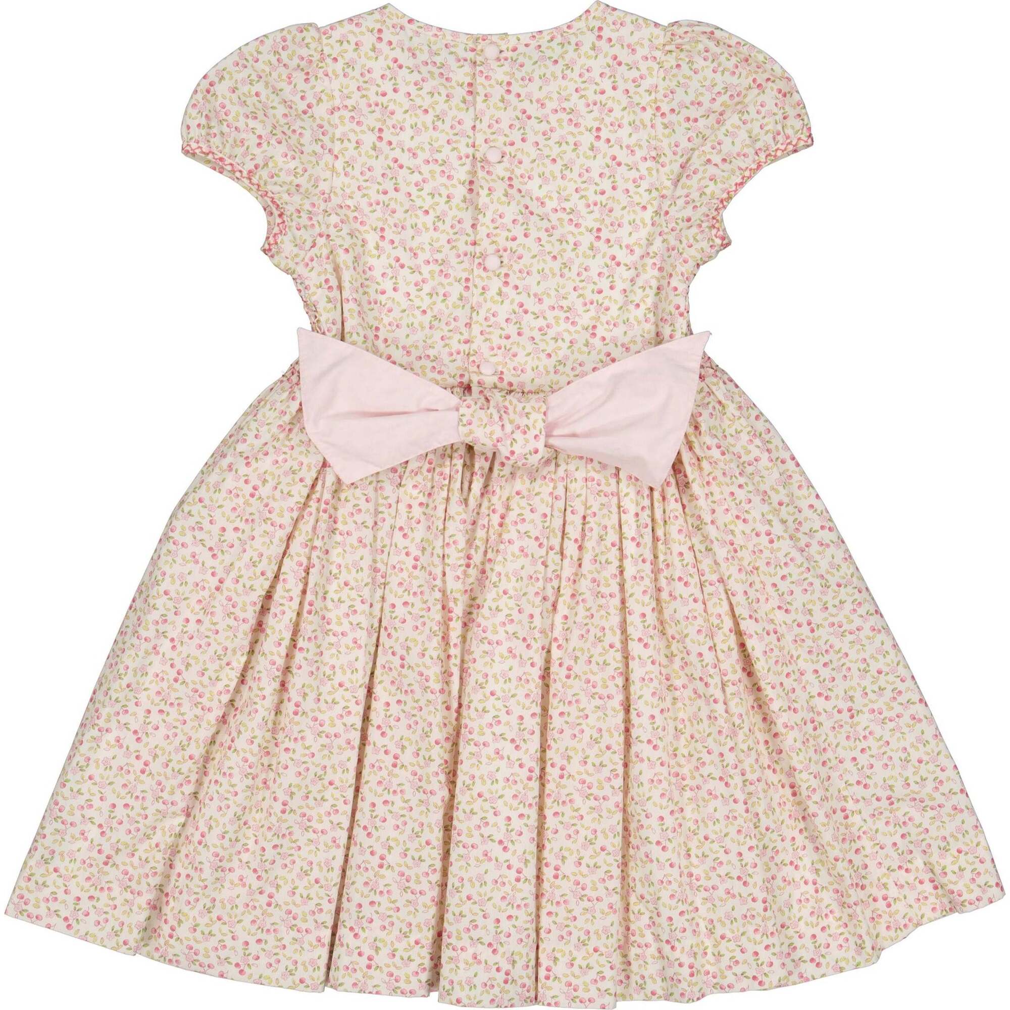 Cherry Floral Short Puff Smocked Dress, Pink - Antoinette