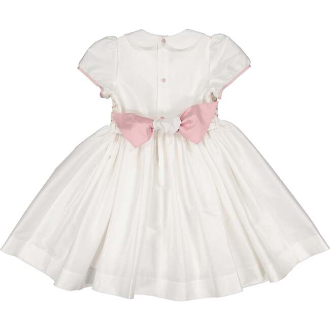 Bagatelle Silk Handmade Smocked Dress, White/Pink - Dresses - 5