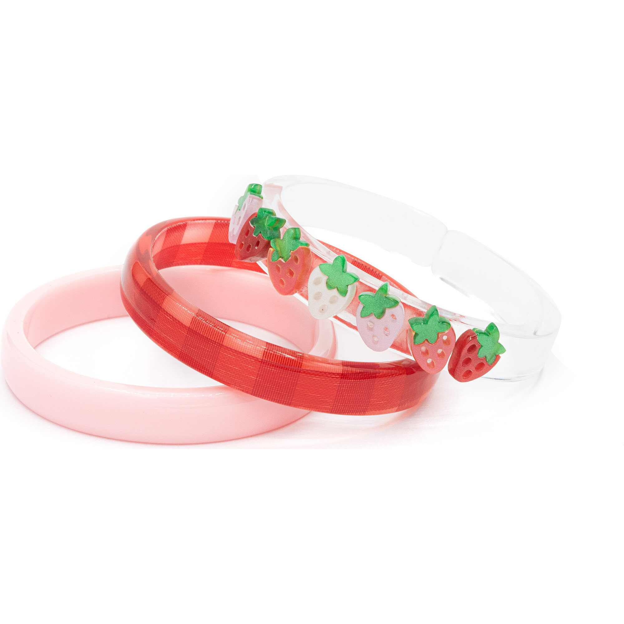 Strawberry Pearlized Checkered Bangles, Red & Pink - Bracelets - 1