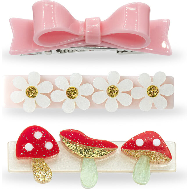 Mushroom & Bow Hair Clips, Red & Multicolors