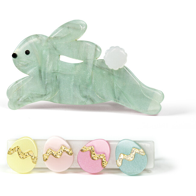 Hop Bunny Mint Easter Eggs Hair Clips, Multicolors