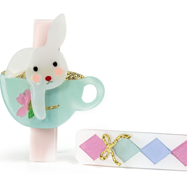 Bunny In A Teacup Hair Clips, Multicolors