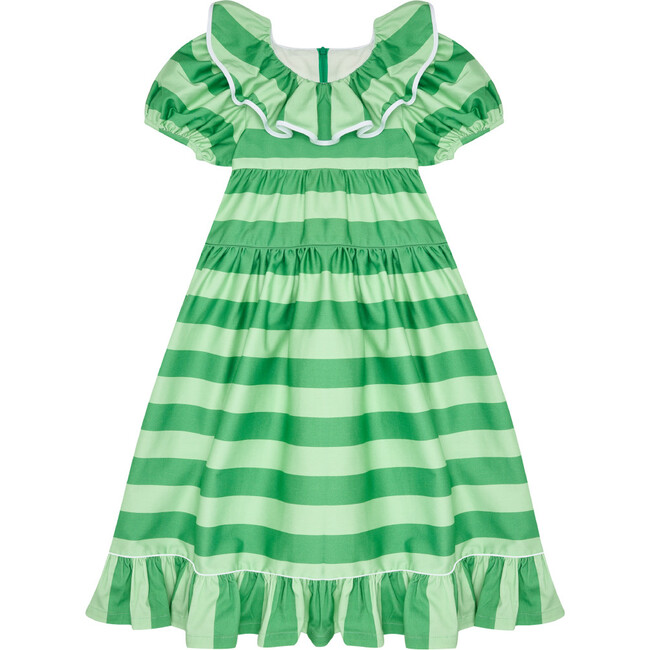 Flutter The Dovecotes Dress, Cricket Green & Cucumber Stripe