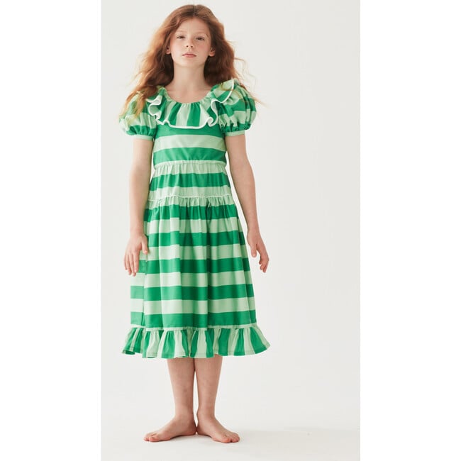 Flutter The Dovecotes Dress, Cricket Green & Cucumber Stripe - Dresses - 2