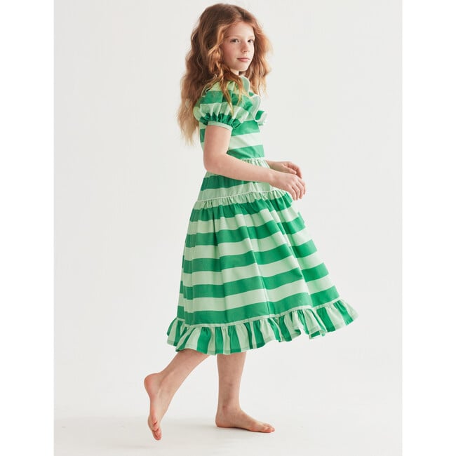 Flutter The Dovecotes Dress, Cricket Green & Cucumber Stripe - Dresses - 4