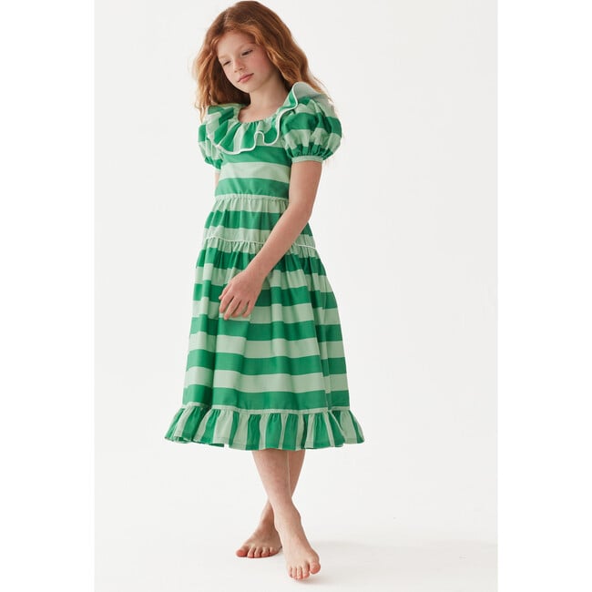 Flutter The Dovecotes Dress, Cricket Green & Cucumber Stripe - Dresses - 6