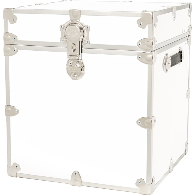 Rhino Cube Embossed Vinyl Trunk, White With Silver Trim