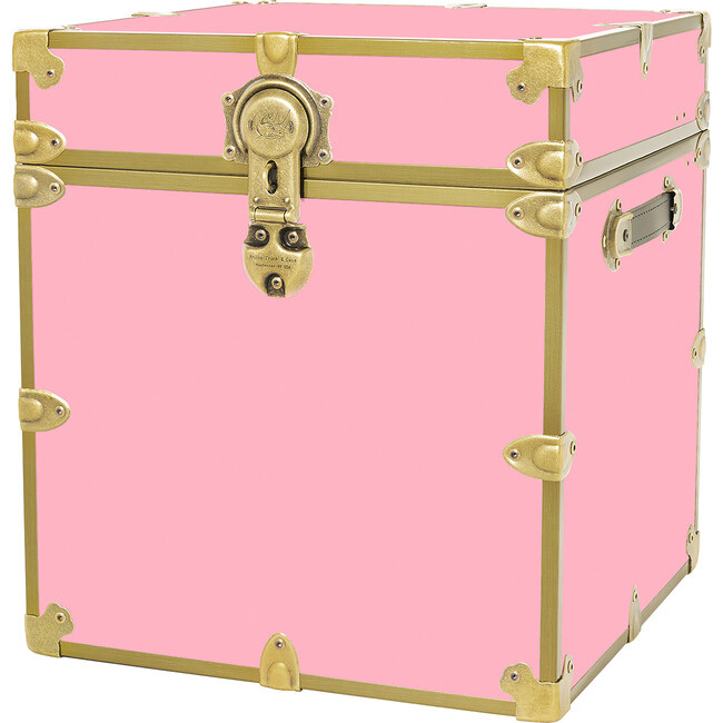 Rhino Cube Embossed Vinyl Trunk, Pink With Antique Brass Trim