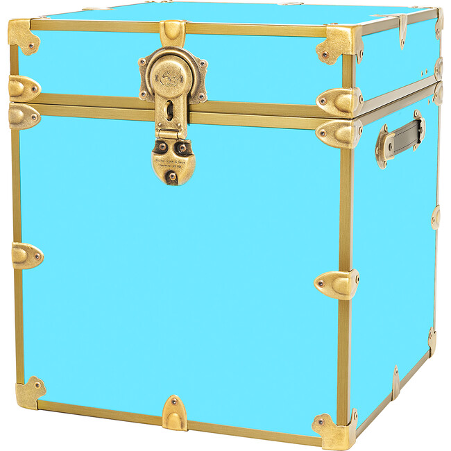 Rhino Bedside Cube Embossed Vinyl Trunk, Sky Blue With Antique Brass Trim