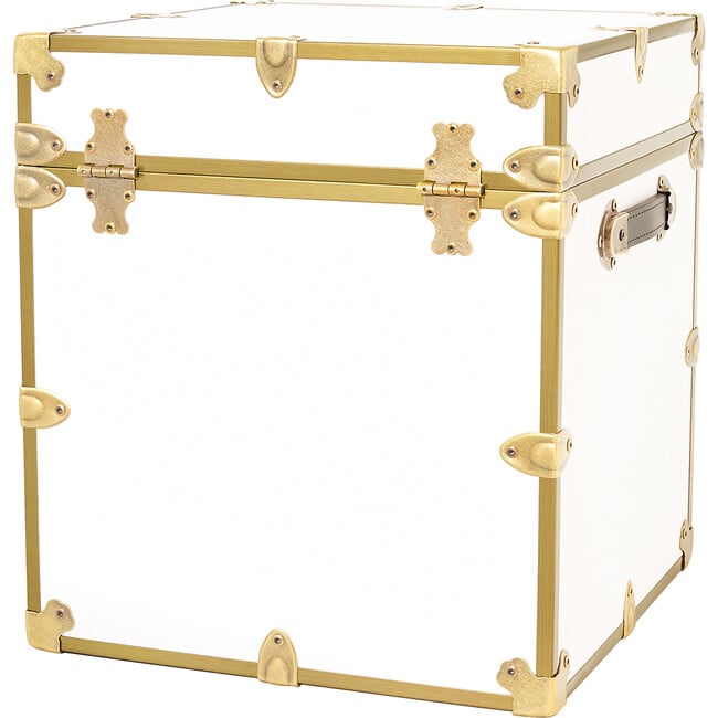 Rhino Cube Embossed Vinyl Trunk, White With Antique Brass Trim - Storage - 2