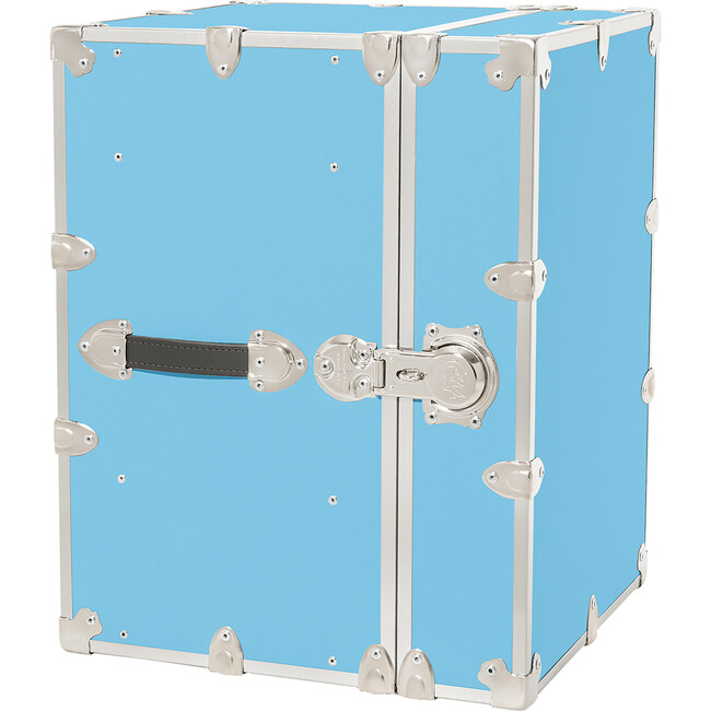 Rhino Bedside Cube Embossed Vinyl Trunk, Sky Blue With Silver Trim