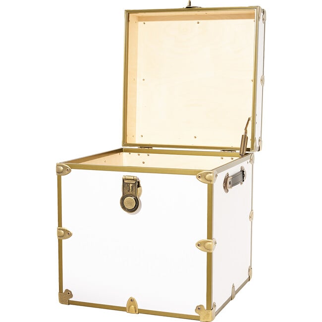 Rhino Cube Embossed Vinyl Trunk, White With Antique Brass Trim - Storage - 3