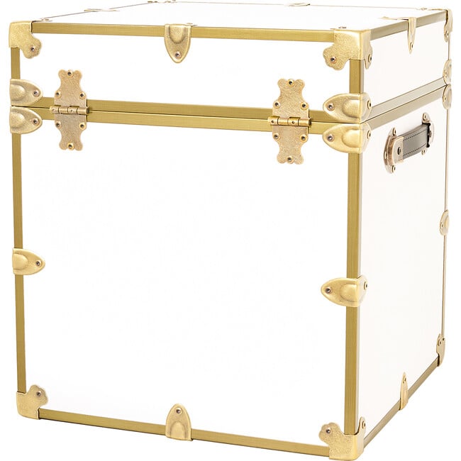 Rhino Cube Embossed Vinyl Trunk, White With Antique Brass Trim - Storage - 5