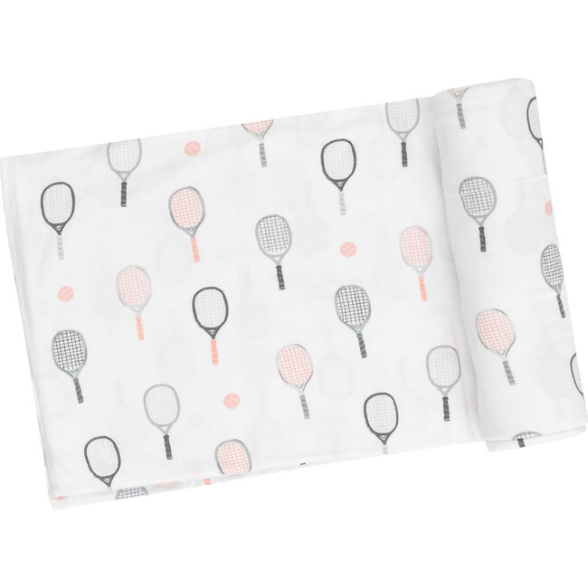 Tennis Print Swaddle Blanket, Pink