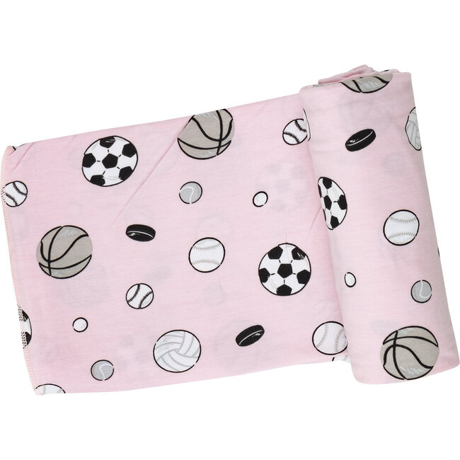 Sports Ball Print Swaddle Blanket, Pink