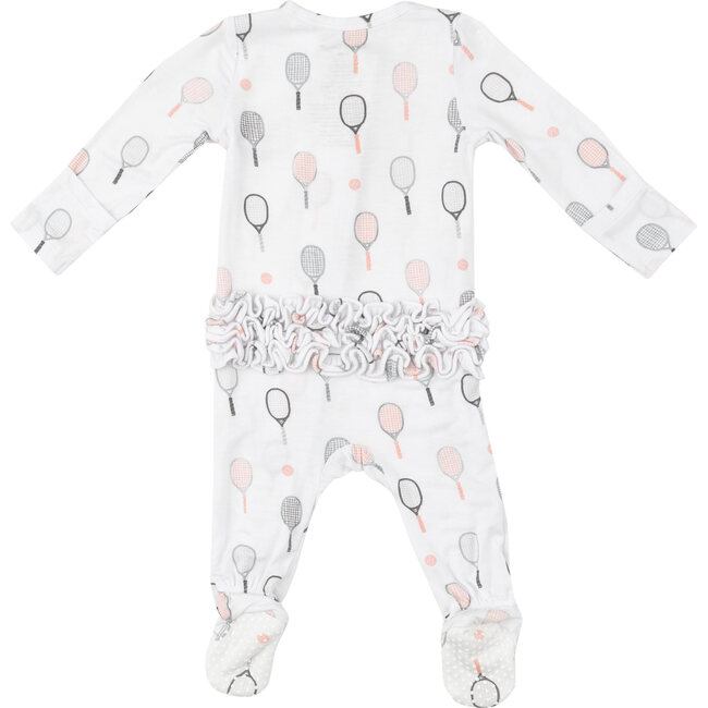 Tennis Print 2-Way Zipper Ruffle Back Footie, Pink - Footie Pajamas - 2