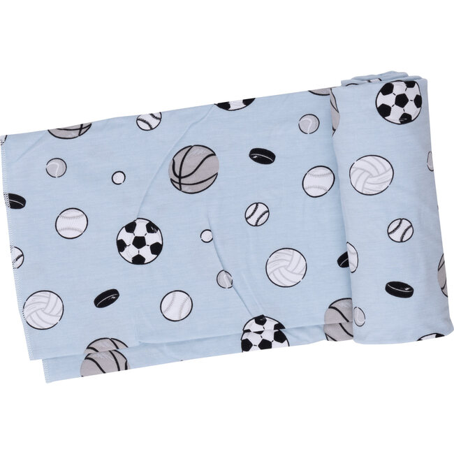 Sports Ball Print Swaddle Blanket, Blue