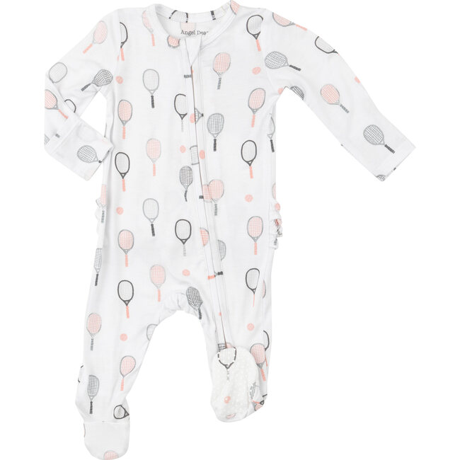 Tennis Print 2-Way Zipper Ruffle Back Footie, Pink - Footie Pajamas - 3