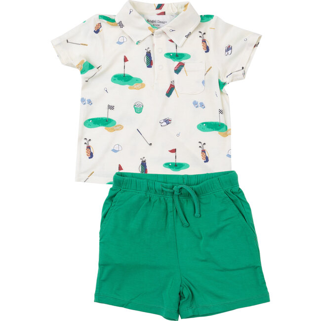 Golf Print Polo Shirt & Short Set, Multicolors