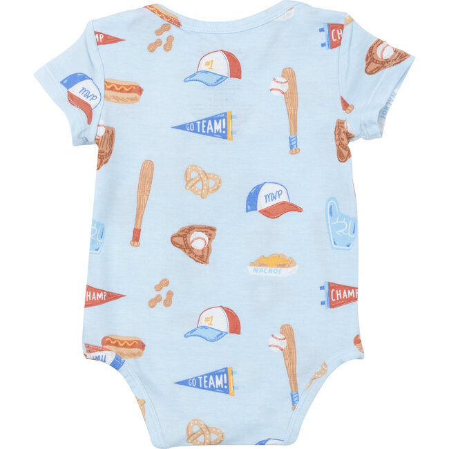 Baseball Print Bodysuit, Blue - Onesies - 2