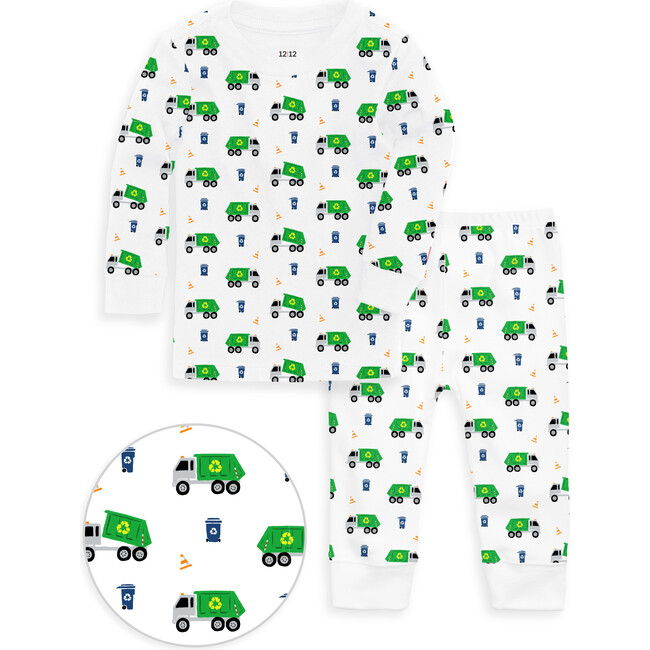 The Organic Long Sleeve Pajama Set, Recycling Trucks