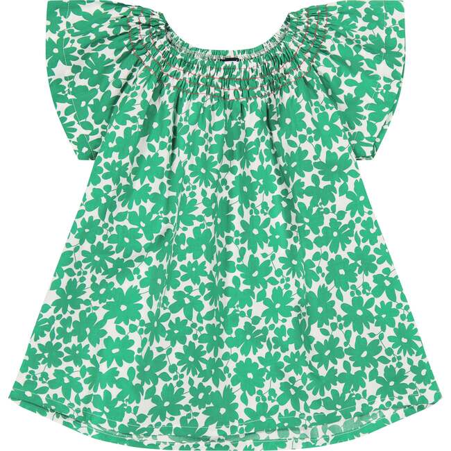 Molly Smocked Neck Flutter Sleeve Top, Green